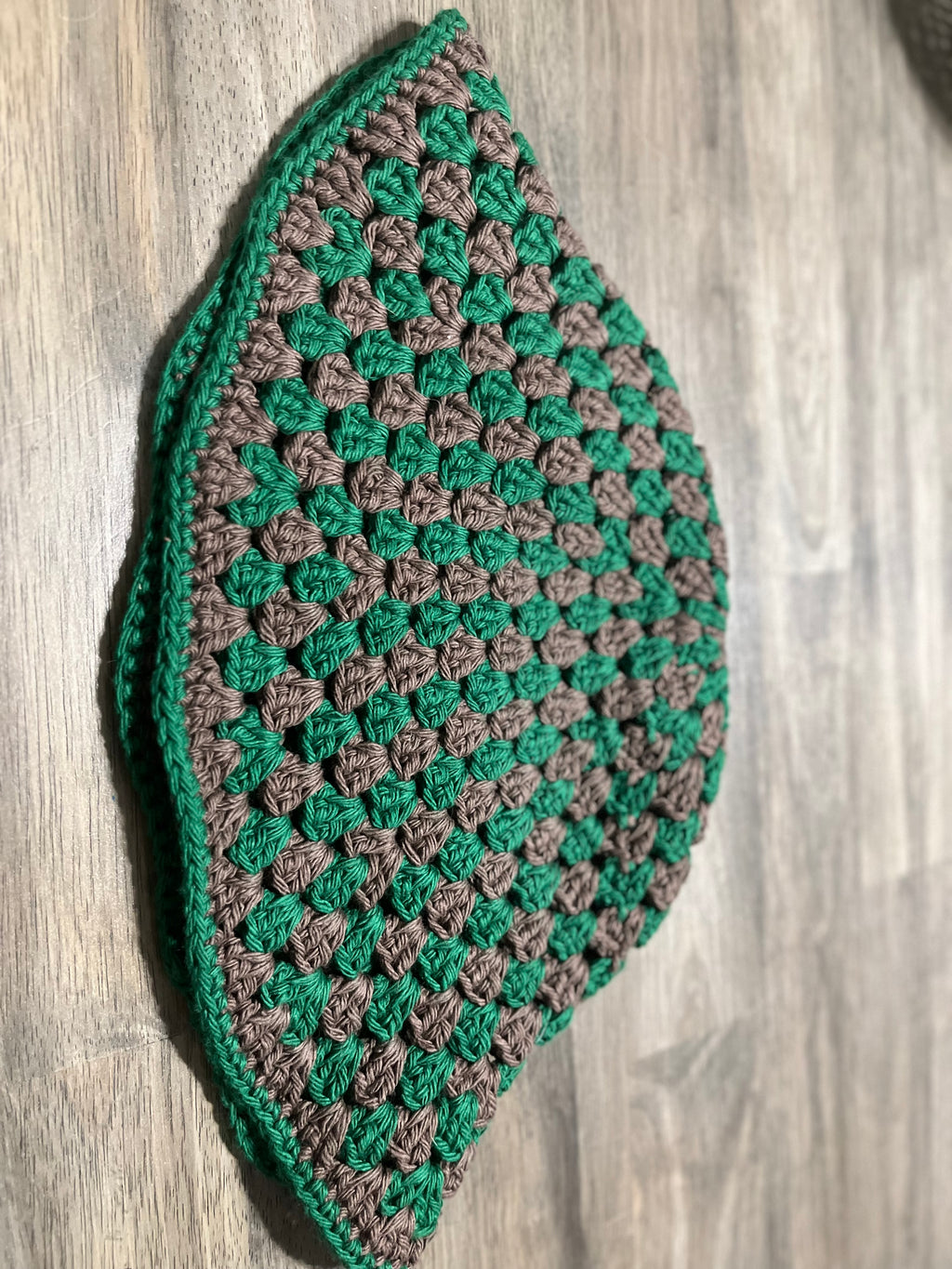Green and brown striped bucket hat