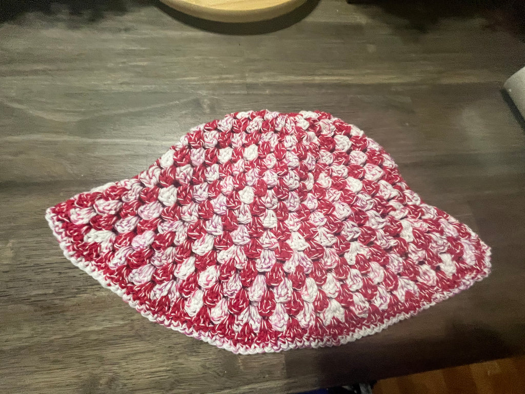 Red and pink striped bucket hat
