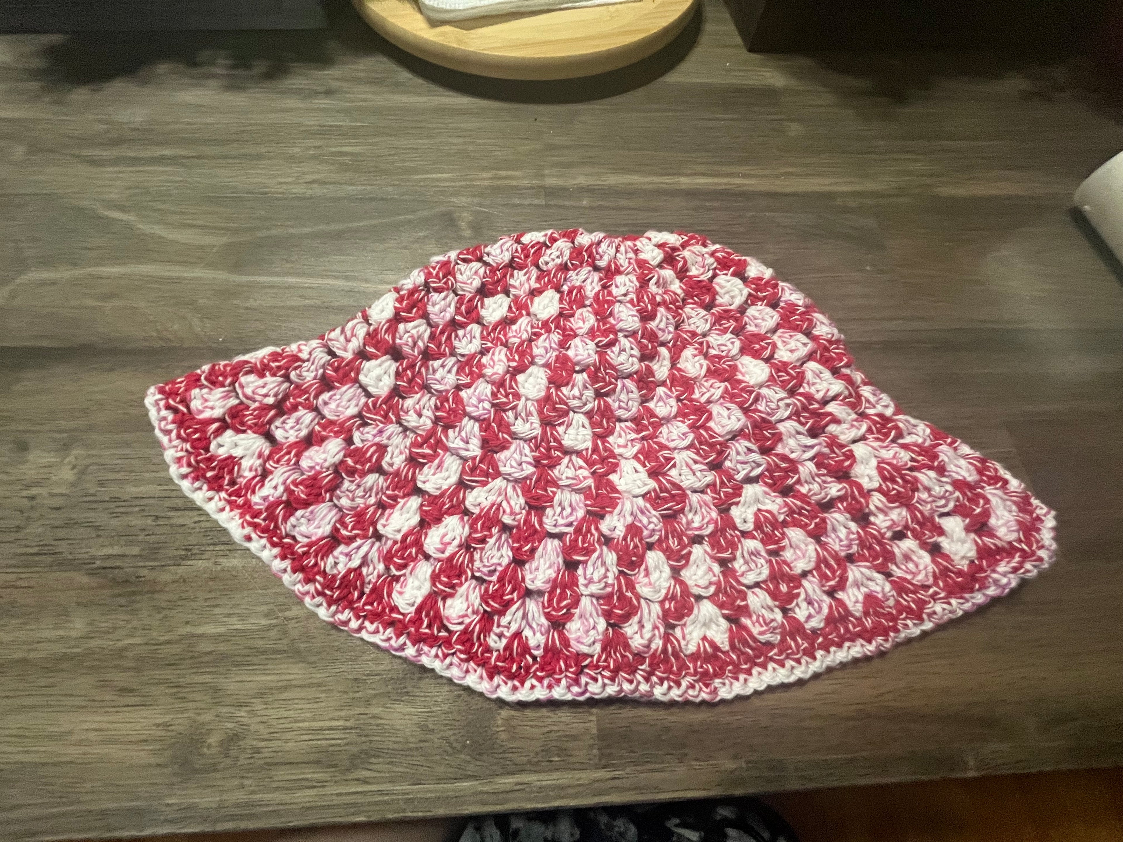 Red and pink striped bucket hat